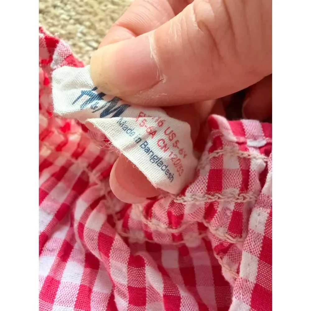 H&M Girls Pink and White Gingham Smocked Jumpsuit Size 5-6